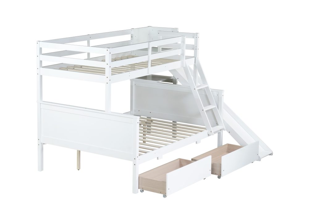 Twin Over Full Bunk Bed With 2 Drawers, Slide, Shelves, and Ladder ...