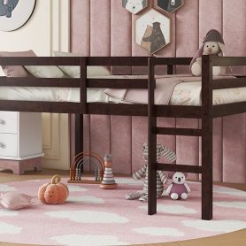 Full Rubber Wood Loft Bed with Ladder