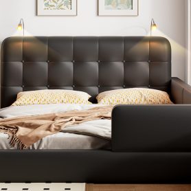 Queen Size PU Upholstered Platform Bed with 2 Reading Lights