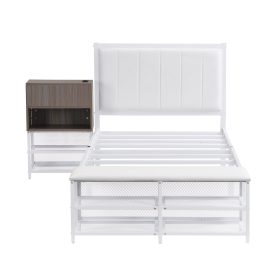 Twin Size Metal Platform Bed With Two-tier Storage Shelves and Storage Cabinet 16 Twin Size Metal Platform Bed With Two-tier Storage Shelves and Storage Cabinet