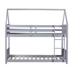 Twin Over Twin House Floor Bunk Bed with Headboards, Footboards and Guardrails 21 Rubber Wood Twin Over Twin House Floor Bunk Bed With Headboards, Footboards, Guardrails And Ladder