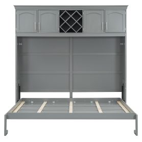 Queen Size Murphy Bed Wall Bed with Top Cabinets & Wine Rack