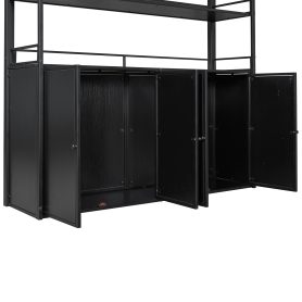 Full Size Metal Loft Bed with Storage Staircase and Wardrobe, Shelves and Lockers