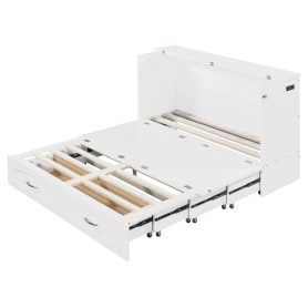 Queen Size Murphy Bed with Drawer and a set of Sockets & USB Ports, Pulley Structure Design