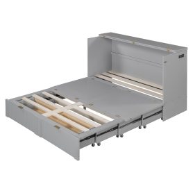 Queen Size Murphy Bed with drawer and a set of Sockets & USB Ports, Pulley Structure Design