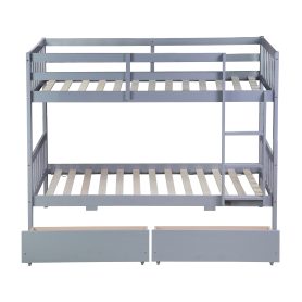 Twin Over Twin Rubber Wood Bunk Bed with 2 Drawers, Convertible into 2 Twin Beds