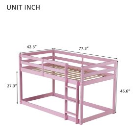 Solid Rubber Wooden Twin over Twin Loft Bed with Ladder