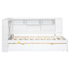 Twin Size Wood Daybed with Storage Shelves, USB and Trundle