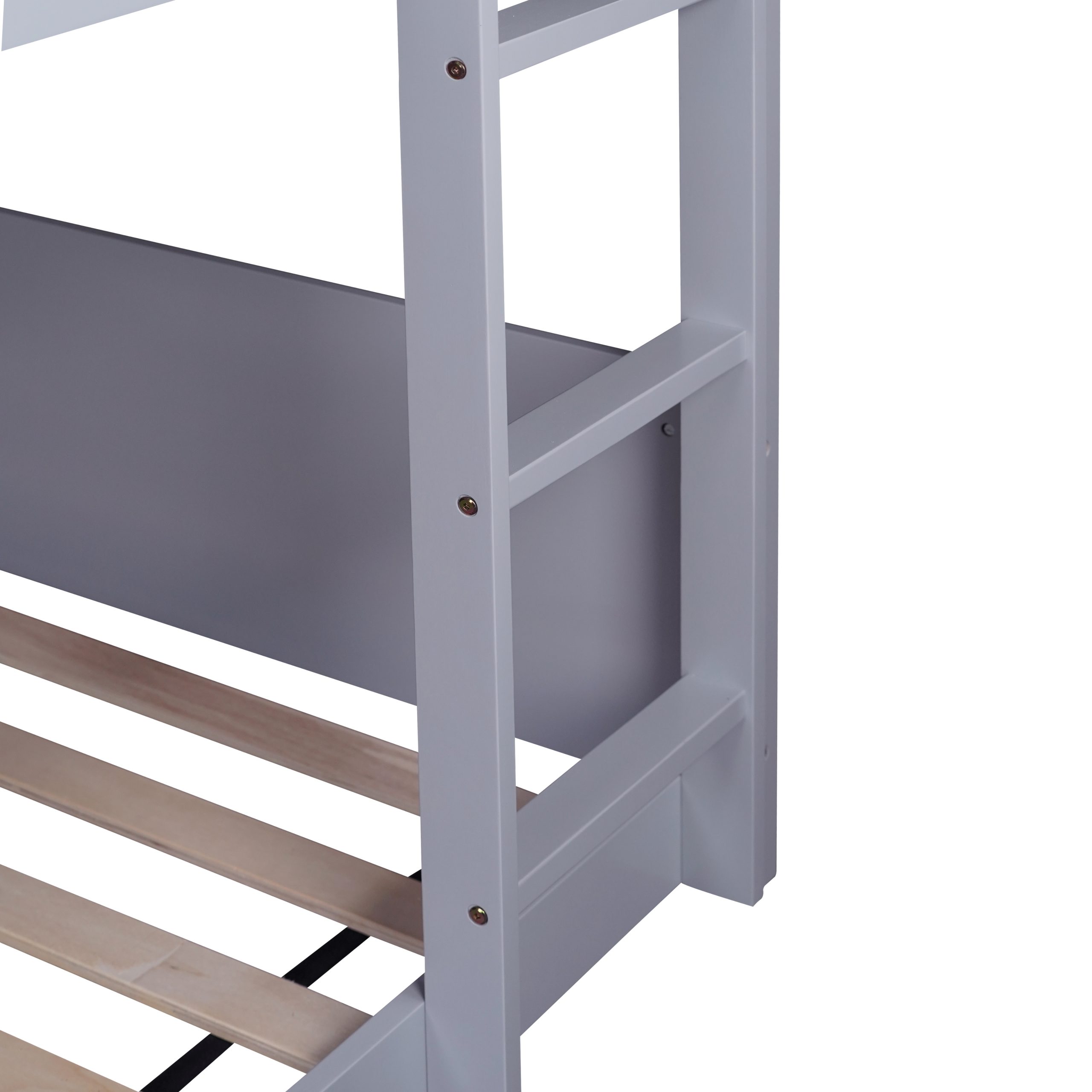 Twin Over Twin House Floor Bunk Bed with Headboards, Footboards and Guardrails 13 Rubber Wood Twin Over Twin House Floor Bunk Bed With Headboards, Footboards, Guardrails And Ladder