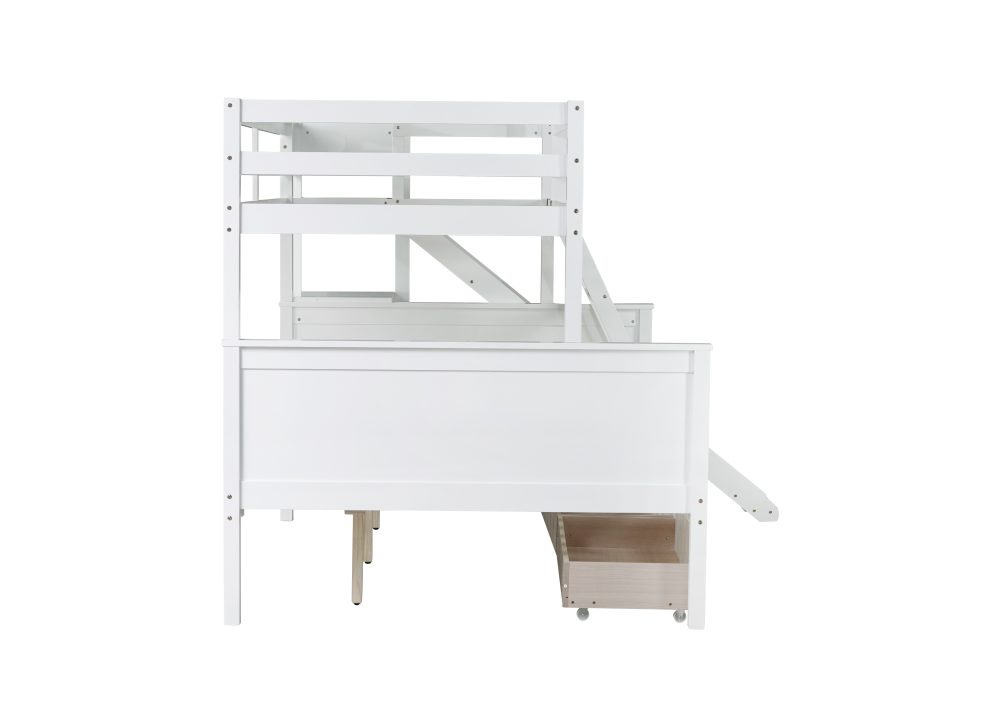 Twin Over Full Bunk Bed With 2 Drawers, Slide, Shelves, and Ladder ...