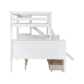 Twin Over Full Bunk Bed With 2 Drawers, Slide, Shelves, and Ladder