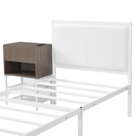 Twin Size Metal Platform Bed With Two-tier Storage Shelves and Storage Cabinet 22 Twin Size Metal Platform Bed With Two-tier Storage Shelves and Storage Cabinet