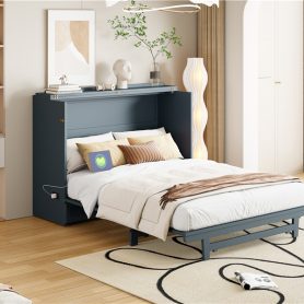 Full Size Murphy Bed with Large Drawer, USB Ports and Outlets