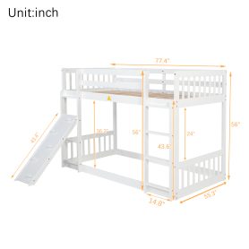 Twin Over Twin Floor Bunk Bed With Climbing Ramp, Ladder, Safety Guardrails