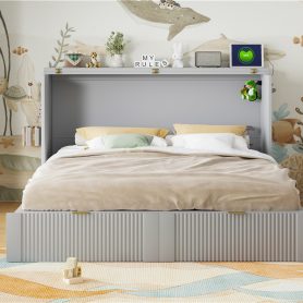 Queen Size Murphy Bed with drawer and a set of Sockets & USB Ports, Pulley Structure Design