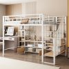 Full Size Metal Loft Bed with Staircase,Low Storage Table and Storage Shelves