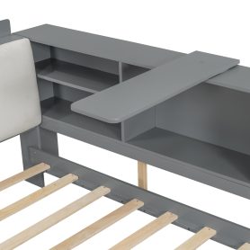 Wood Full Size Platform Bed With Storage Headboard, Shelves And 2 Drawers