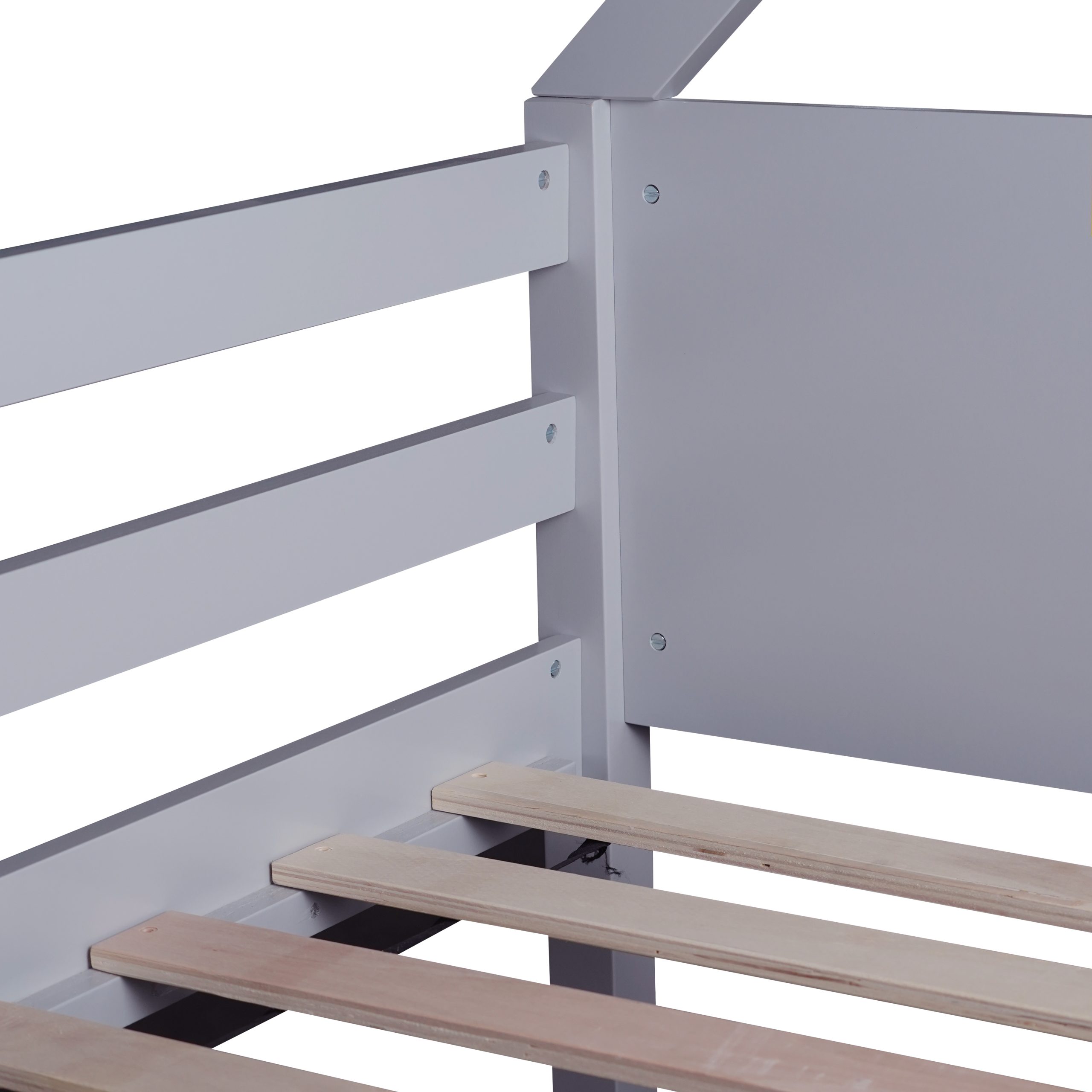 Twin Over Twin House Floor Bunk Bed with Headboards, Footboards and Guardrails 10 Rubber Wood Twin Over Twin House Floor Bunk Bed With Headboards, Footboards, Guardrails And Ladder