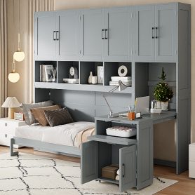 Twin Size Murphy Bed Wall Bed with Closet, Drawers and Desk 50 Twin Size Murphy Bed Wall Bed with Closet, Drawers and Desk