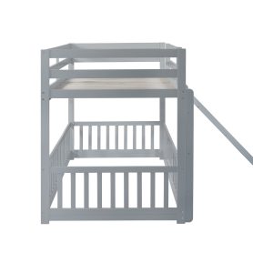 Twin Over Twin Floor Bunk Bed With Slide, Ladder, Door and Safety Guardrails