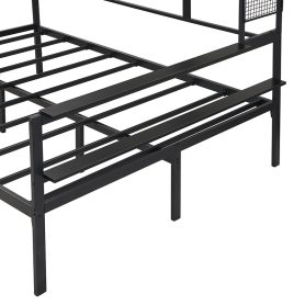 Full Size Metal Daybed With Movable Desk, Metal Grid, Shelves And Clothes Hanger