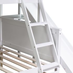 Twin Over Full Bunk Bed With 2 Drawers, Slide, Shelves, and Ladder