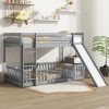 Twin Over Twin Floor Bunk Bed With Slide, Ladder, Door and Safety Guardrails
