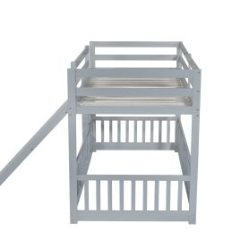 Twin Over Twin Floor Bunk Bed With Slide, Ladder, Door and Safety Guardrails