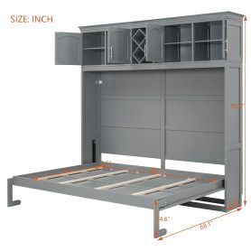 Queen Size Murphy Bed Wall Bed with Top Cabinets & Wine Rack