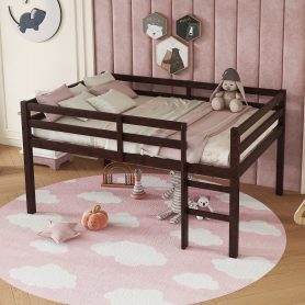 Full Rubber Wood Loft Bed with Ladder