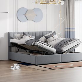 King Size Upholstered Platform Bed with a Hydraulic Storage System