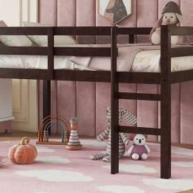 Full Rubber Wood Loft Bed with Ladder