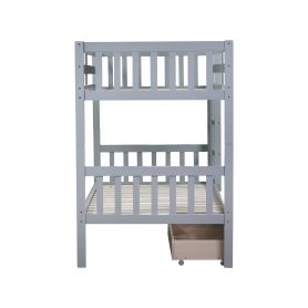 Twin Over Twin Rubber Wood Bunk Bed with 2 Drawers, Convertible into 2 Twin Beds