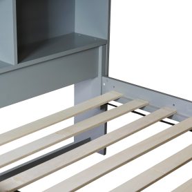 Twin Over Twin Bunk Bed With Shelves Headboard, Safety Guardrails And Ladder