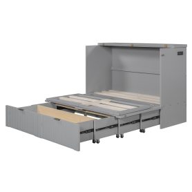 Full Size Murphy Bed with drawer and a set of Sockets & USB Ports, Pulley Structure Design