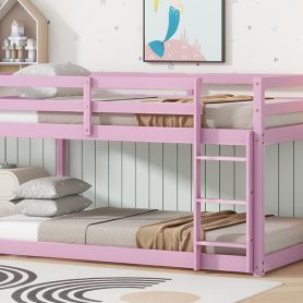 Solid Rubber Wooden Twin over Twin Loft Bed with Ladder
