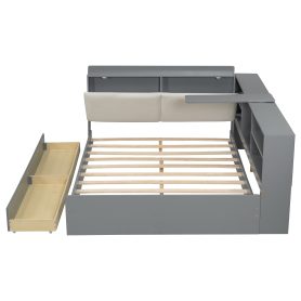 Wood Full Size Platform Bed With Storage Headboard, Shelves And 2 Drawers