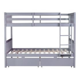 Full Over Full Rubber Wood Bunk Bed With 2 Drawers, Ladder And Safety Guardrails