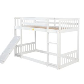 Twin Over Twin Floor Bunk Bed With Climbing Ramp, Ladder, Safety Guardrails