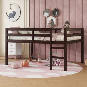 Full Rubber Wood Loft Bed with Ladder