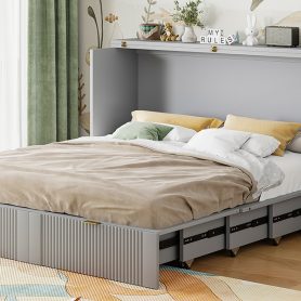 Queen Size Murphy Bed with drawer and a set of Sockets & USB Ports, Pulley Structure Design