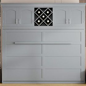 Queen Size Murphy Bed Wall Bed with Top Cabinets & Wine Rack