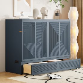 Full Size Murphy Bed with Large Drawer, USB Ports and Outlets