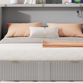 Full Size Murphy Bed with drawer and a set of Sockets & USB Ports, Pulley Structure Design