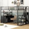 Full Size Metal Loft Bed with Storage Staircase and Wardrobe, Shelves and Lockers