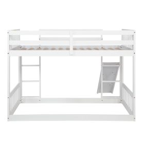 Twin Over Twin Floor Bunk Bed With Climbing Ramp, Ladder, Safety Guardrails