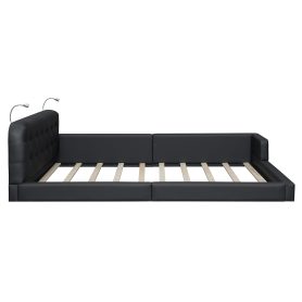 Queen Size PU Upholstered Platform Bed with 2 Reading Lights