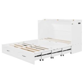 Queen Size Murphy Bed with Drawer and a set of Sockets & USB Ports, Pulley Structure Design