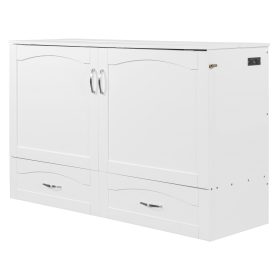 Queen Size Murphy Bed with Drawer and a set of Sockets & USB Ports, Pulley Structure Design