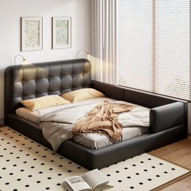 Queen Size PU Upholstered Platform Bed with 2 Reading Lights